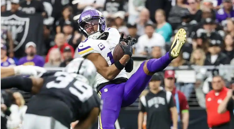 Vikings Justin Jefferson is hospitalized following an injury sustained against the Raiders