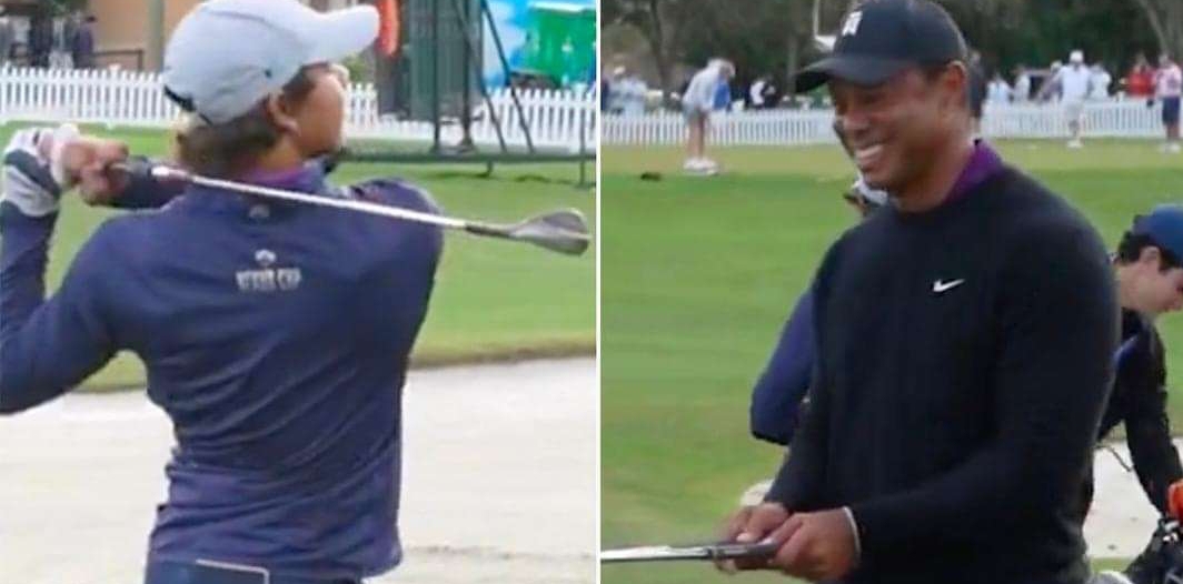 Tiger Woods beamed with pride as his son Charlie Woods showed he is a chip off the old block in Orlando