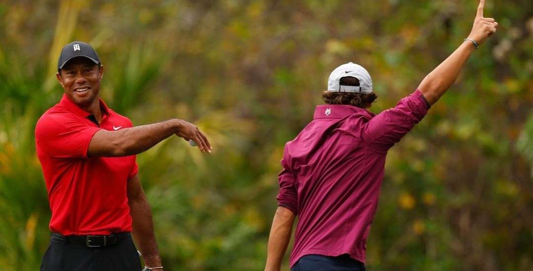 At the PNC Championship, Charlie Woods drives a 355-yard hole before chipping in less than 30 minutes later.