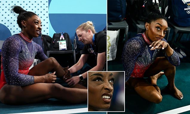 Simone Biles reveals calf injury in protective boot after disappointing finish at Paris Olympics