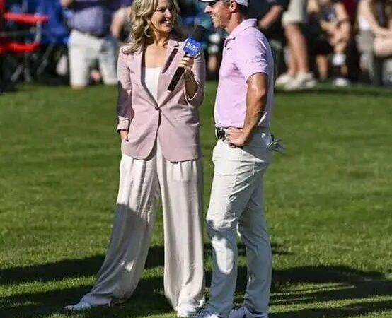 Rory McIlroy embraces Amanda Balionis minutes after TV interview amid romance rumors following the golf star’s divorce and marital woes