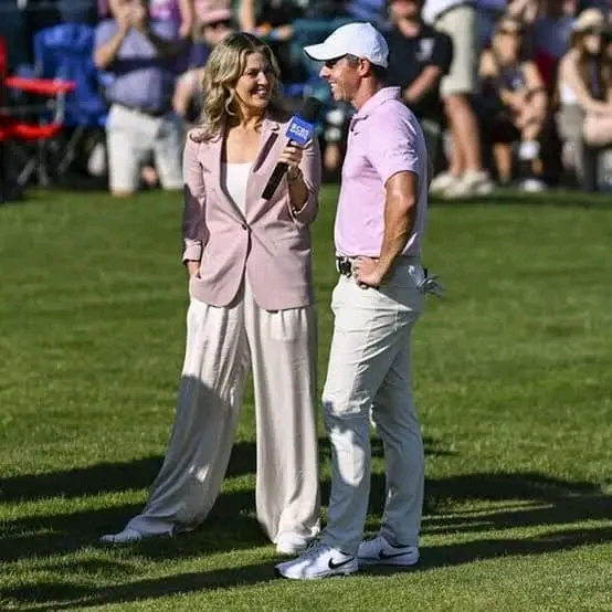 Rory McIlroy embraces Amanda Balionis minutes after TV interview amid romance rumors following the golf star’s divorce and marital woes